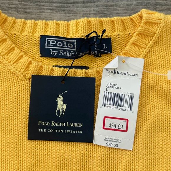 Vintage Polo Ralph Lauren Yellow Knit Sweater Size Large NWT - Picture 3 of 7
